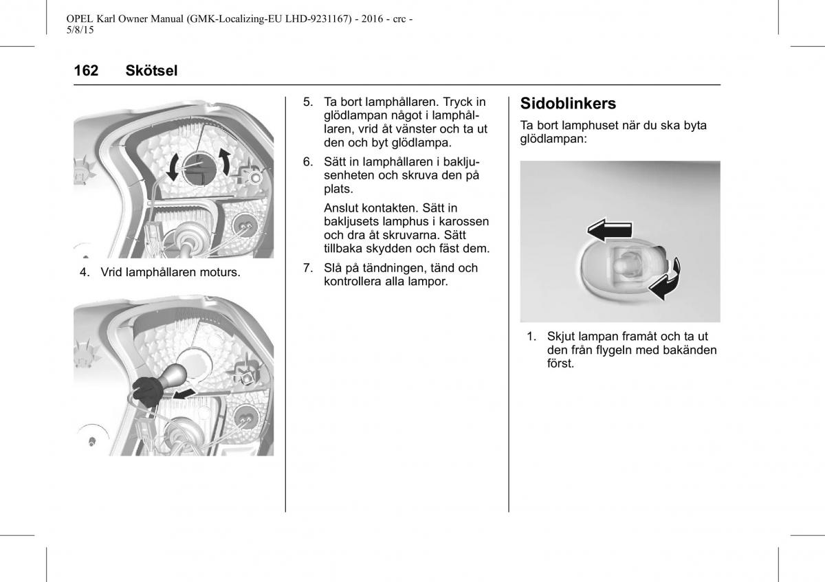 Opel Karl instruktionsbok / page 163