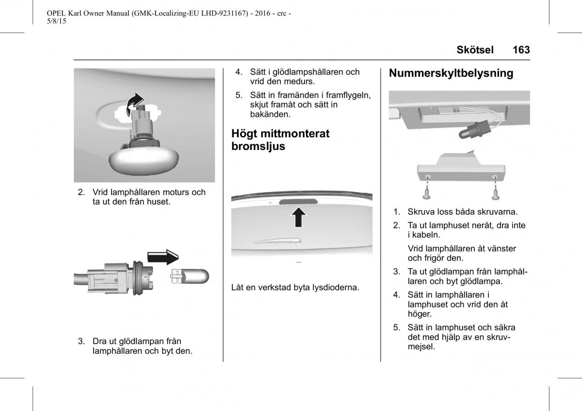 Opel Karl instruktionsbok / page 164