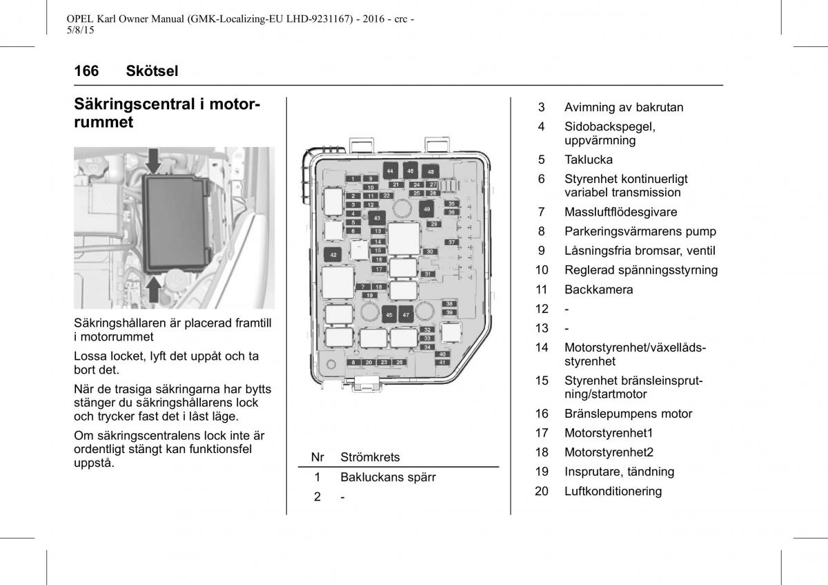 Opel Karl instruktionsbok / page 167