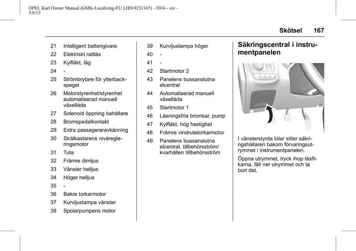 Opel Karl instruktionsbok / page 168