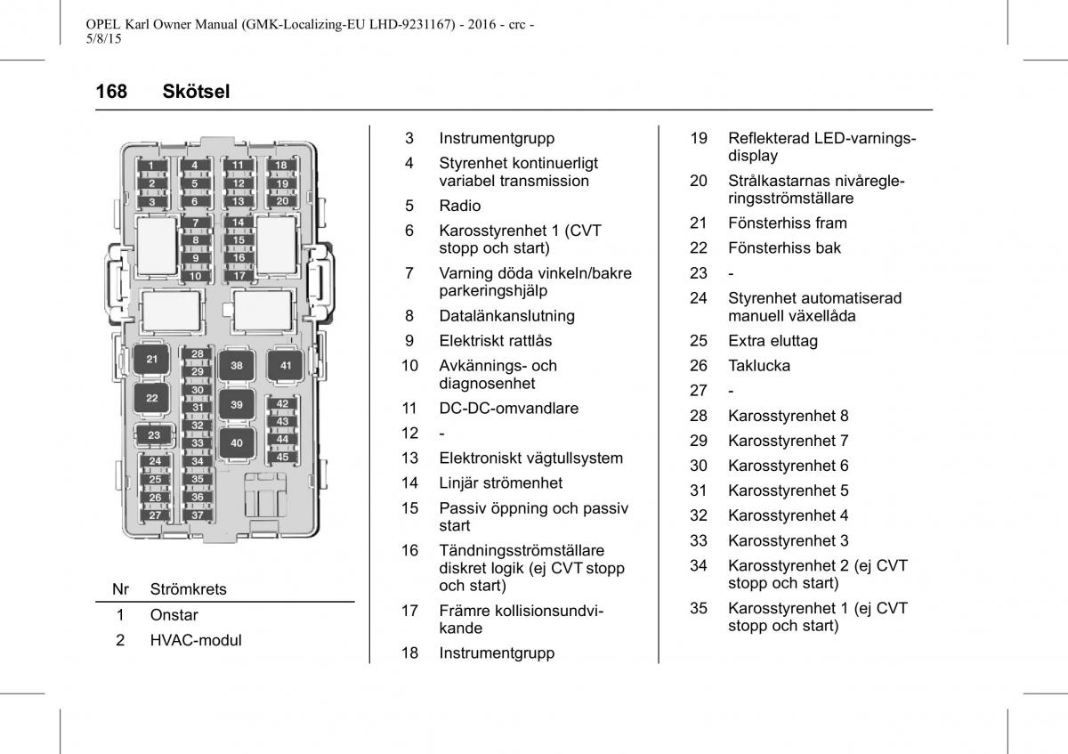 Opel Karl instruktionsbok / page 169