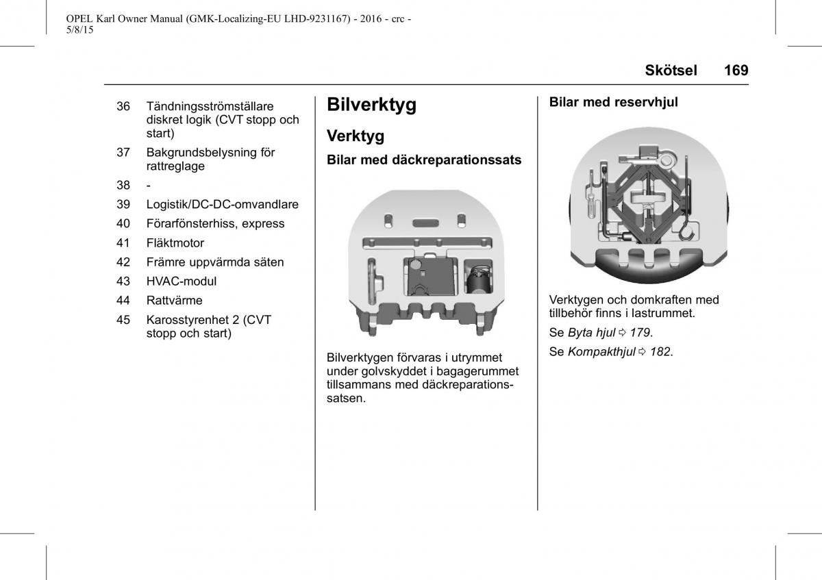 Opel Karl instruktionsbok / page 170