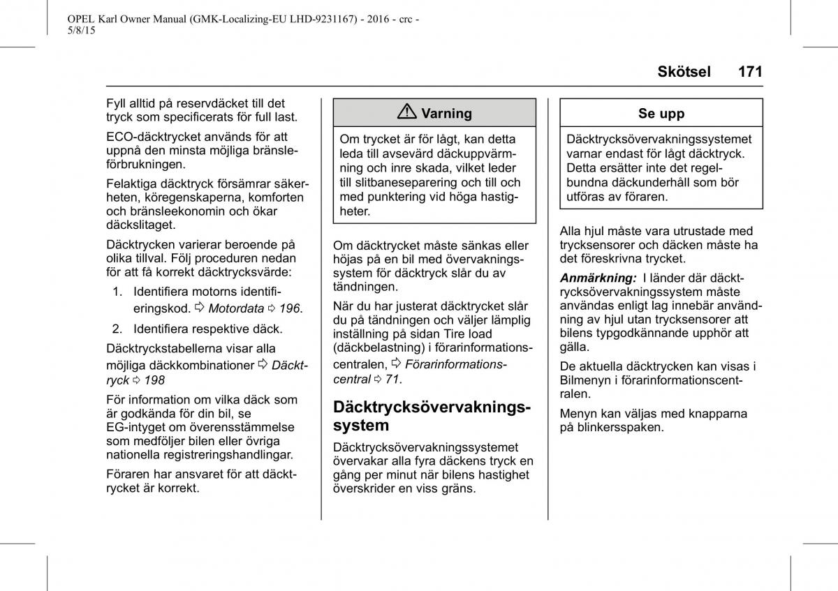 Opel Karl instruktionsbok / page 172