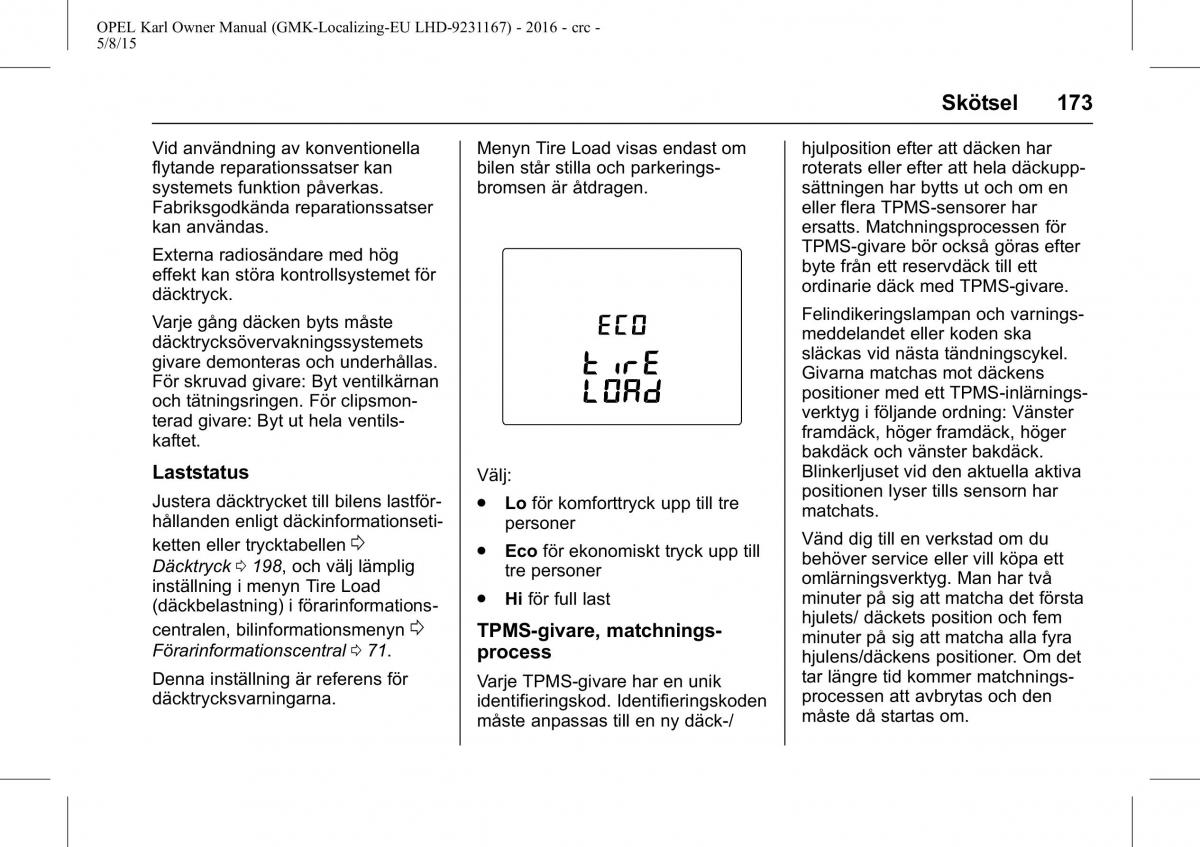 Opel Karl instruktionsbok / page 174