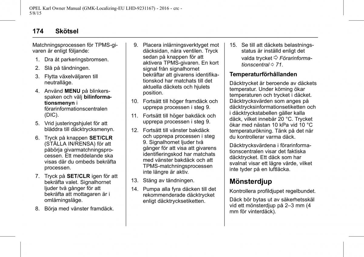 Opel Karl instruktionsbok / page 175