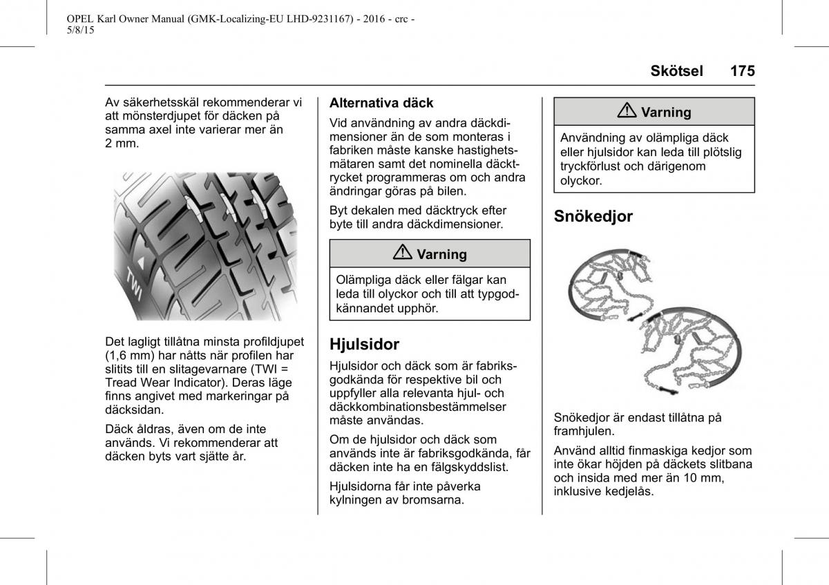 Opel Karl instruktionsbok / page 176