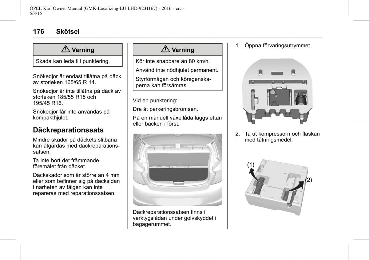 Opel Karl instruktionsbok / page 177