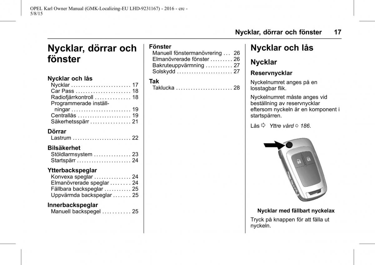 Opel Karl instruktionsbok / page 18