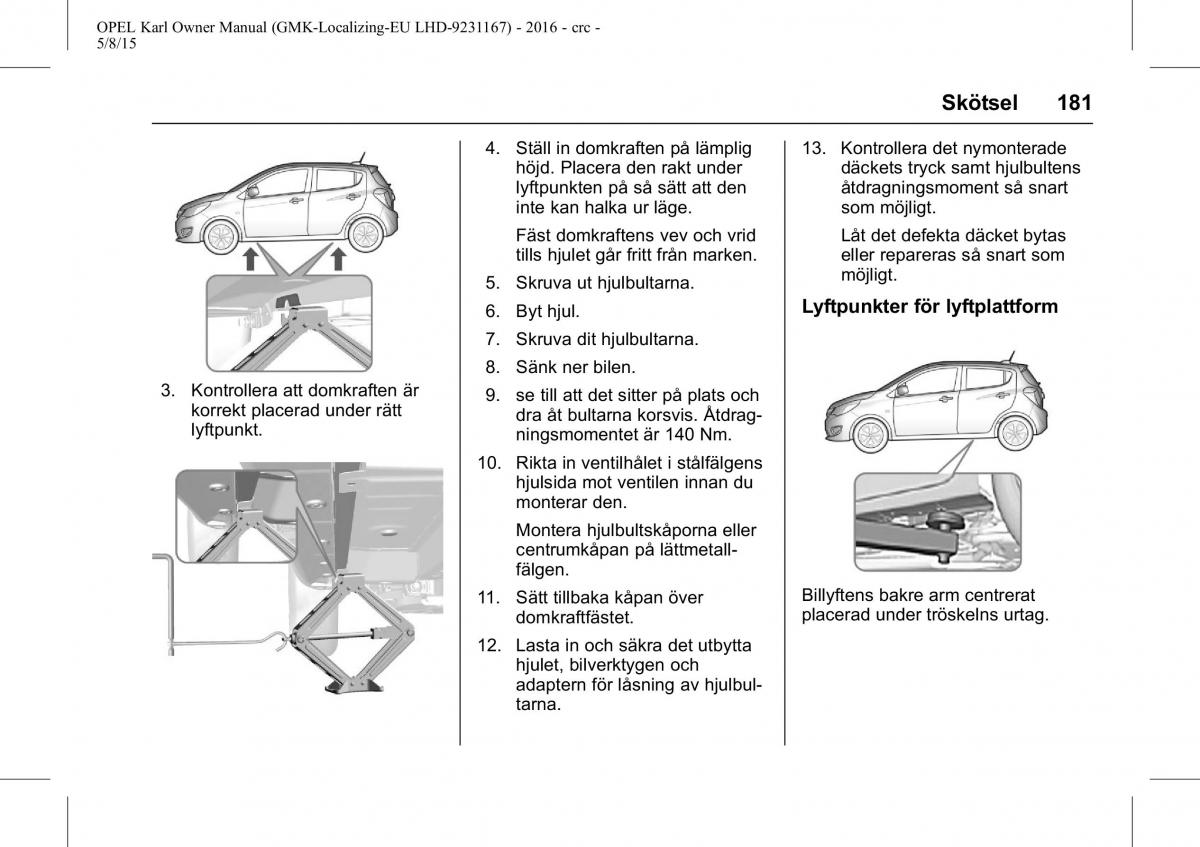 Opel Karl instruktionsbok / page 182