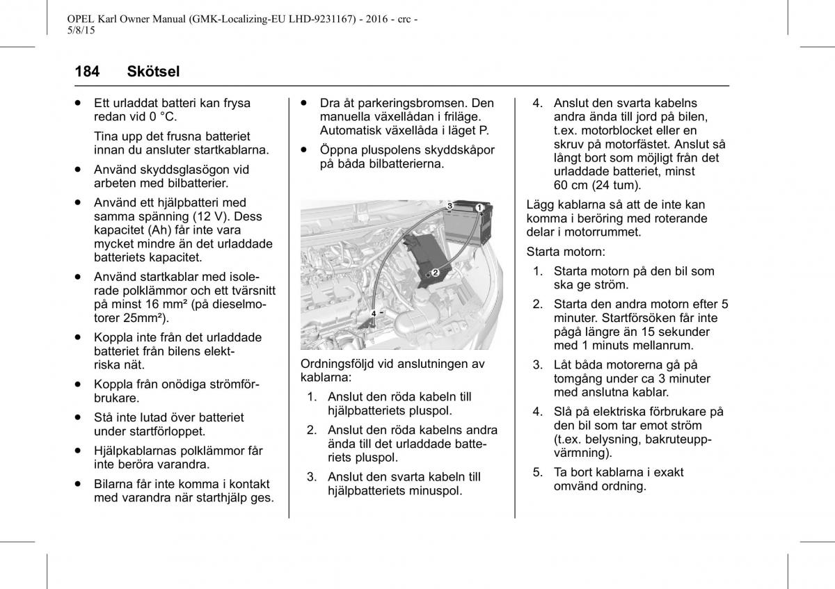 Opel Karl instruktionsbok / page 185