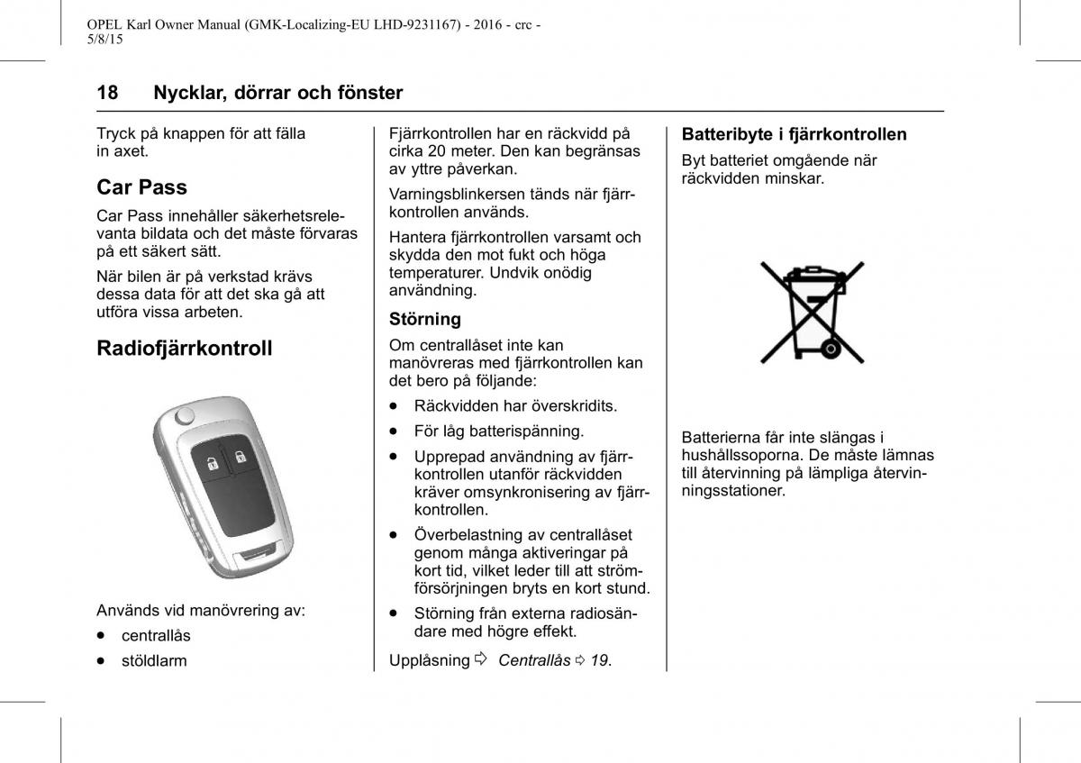 Opel Karl instruktionsbok / page 19