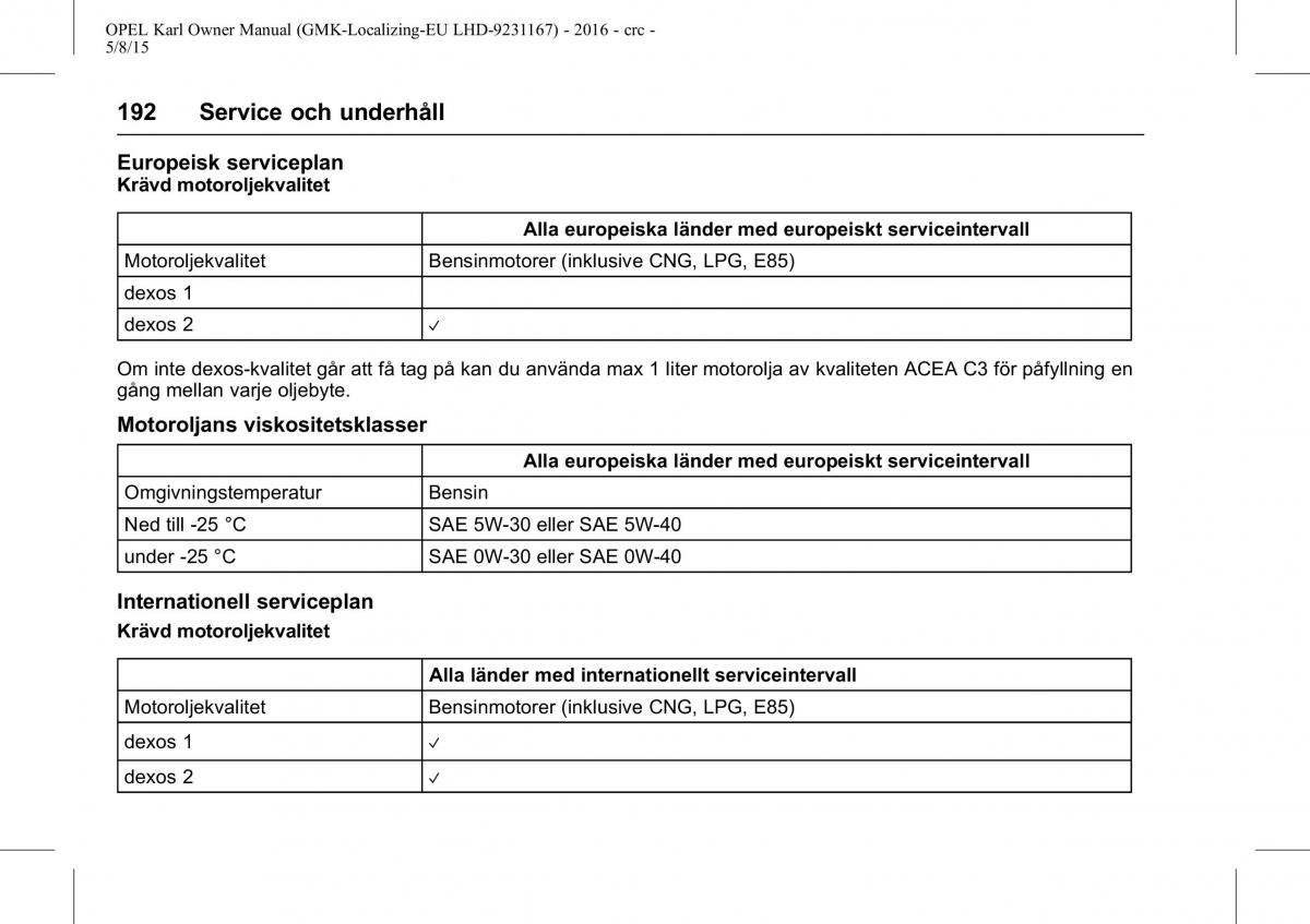 Opel Karl instruktionsbok / page 193