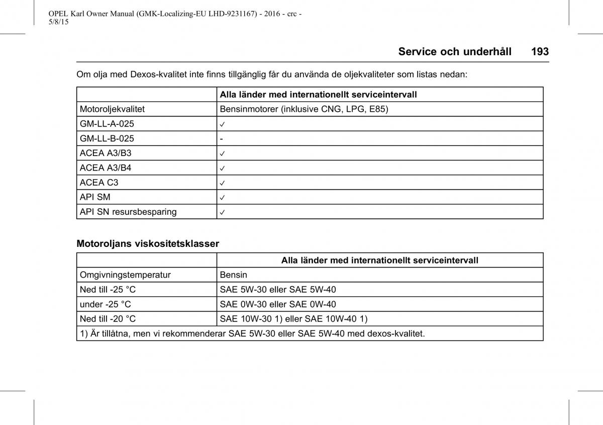 Opel Karl instruktionsbok / page 194