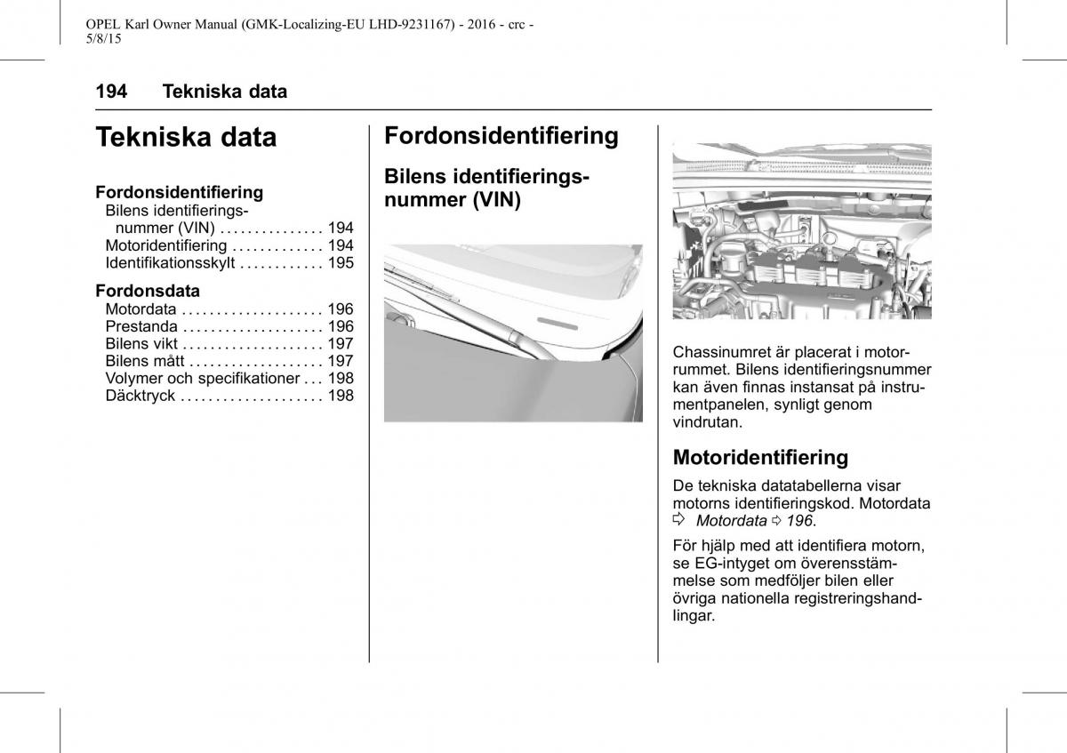 Opel Karl instruktionsbok / page 195