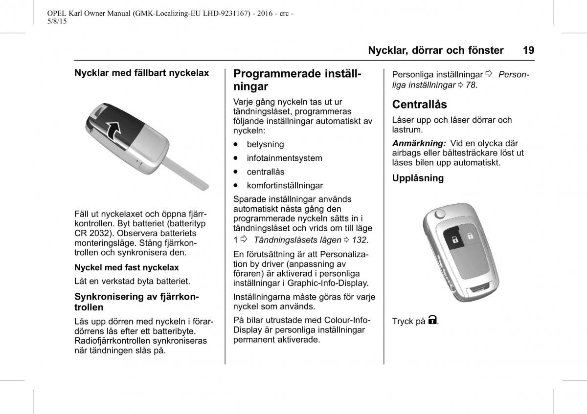 Opel Karl instruktionsbok / page 20