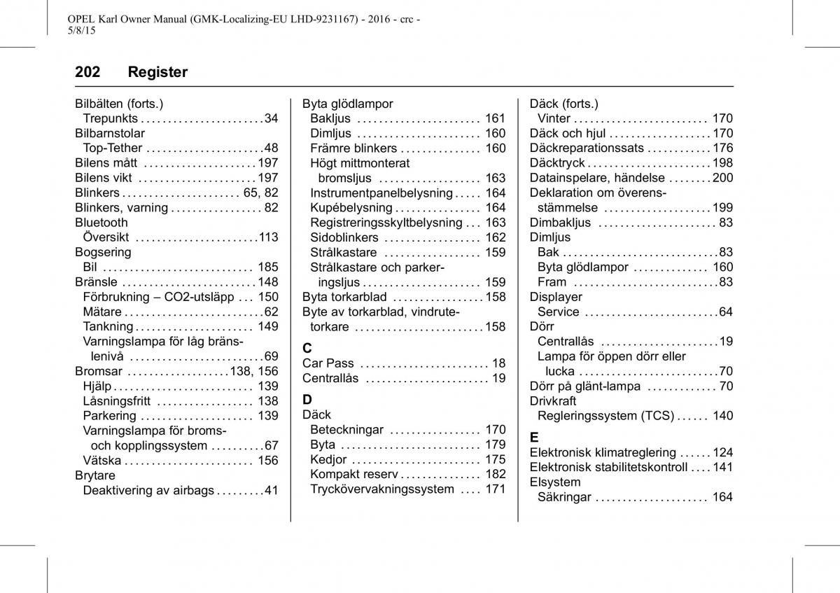 Opel Karl instruktionsbok / page 203