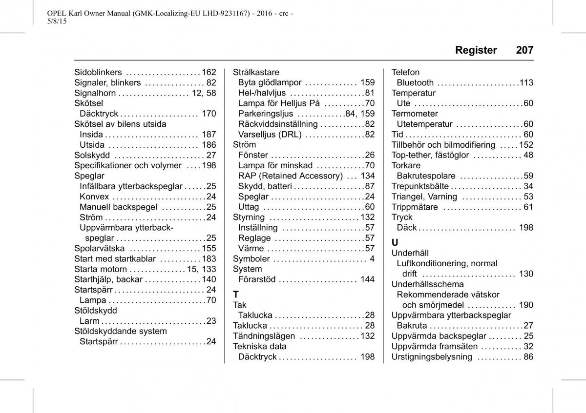 Opel Karl instruktionsbok / page 208