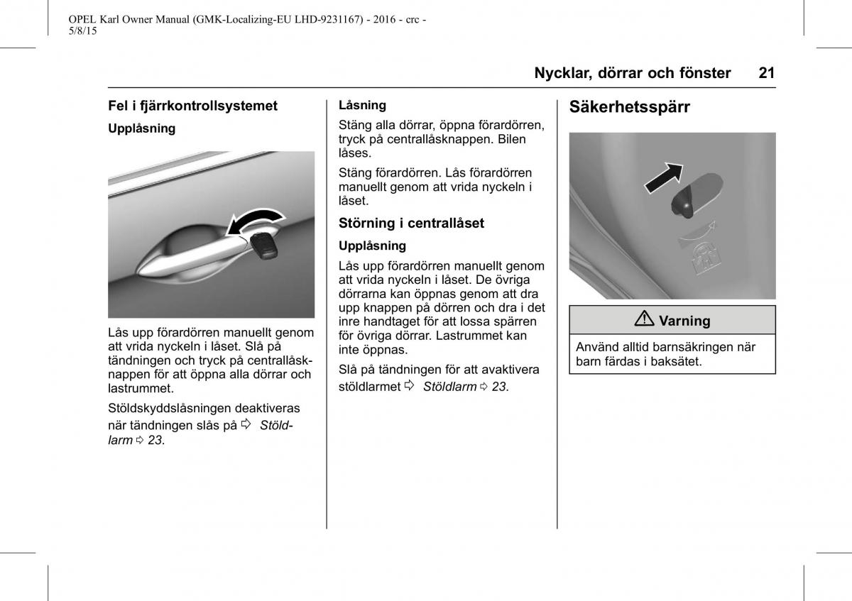 Opel Karl instruktionsbok / page 22