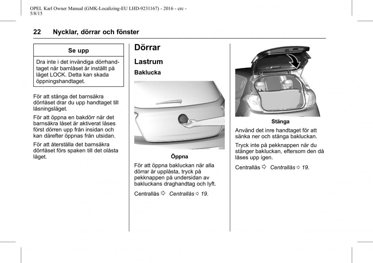 Opel Karl instruktionsbok / page 23