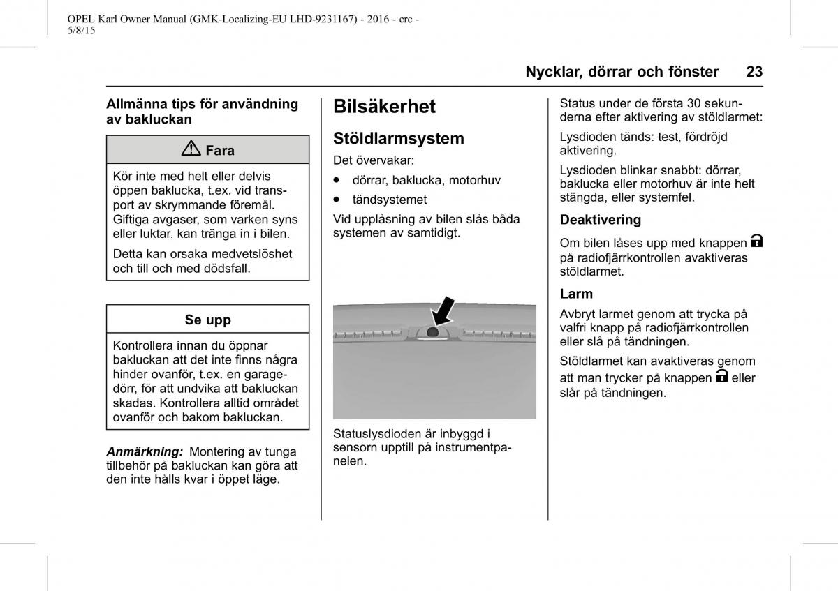 Opel Karl instruktionsbok / page 24