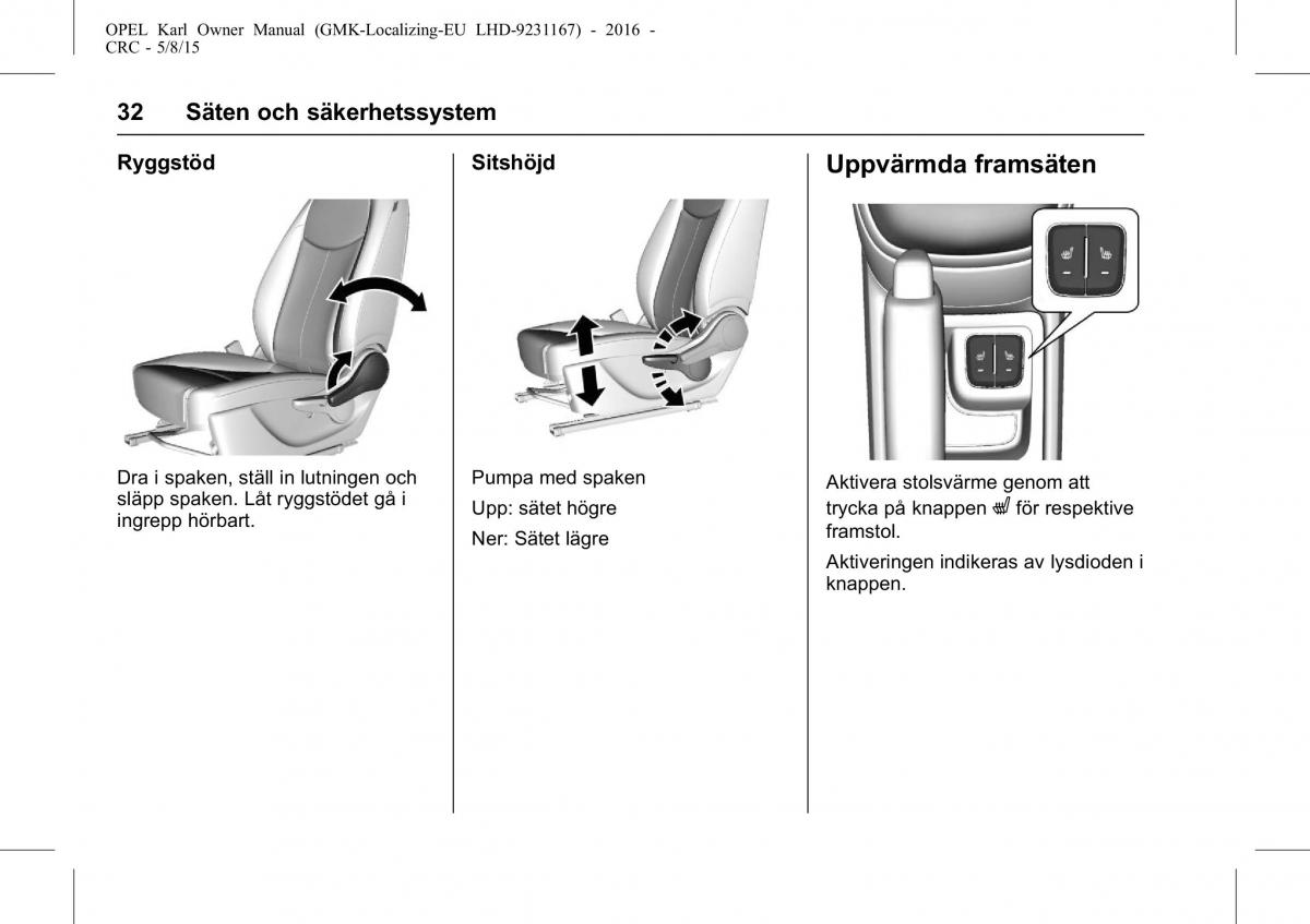 Opel Karl instruktionsbok / page 33