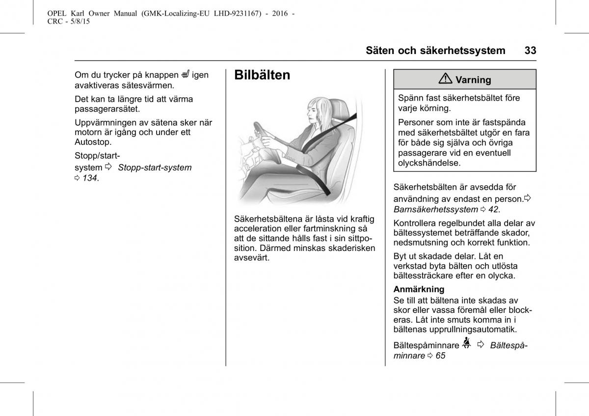 Opel Karl instruktionsbok / page 34