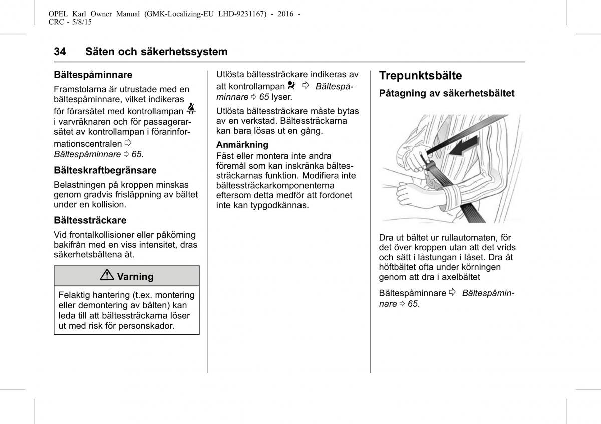 Opel Karl instruktionsbok / page 35