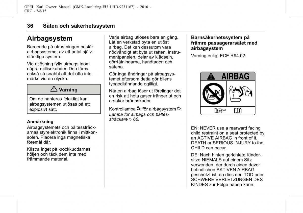 Opel Karl instruktionsbok / page 37