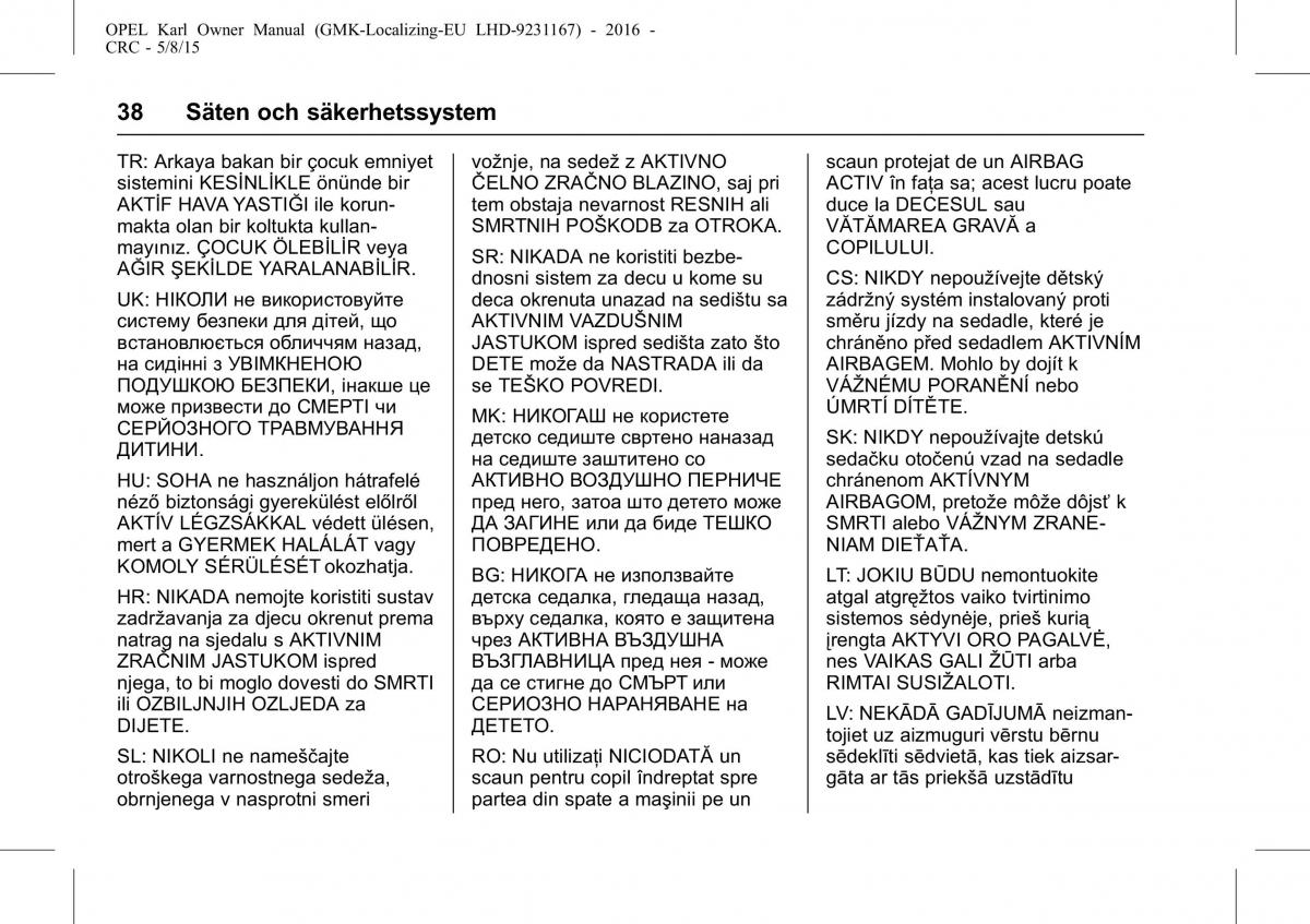 Opel Karl instruktionsbok / page 39