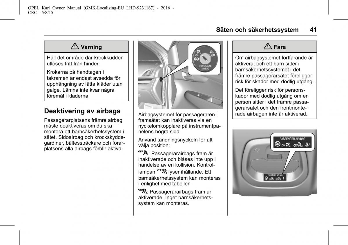 Opel Karl instruktionsbok / page 42