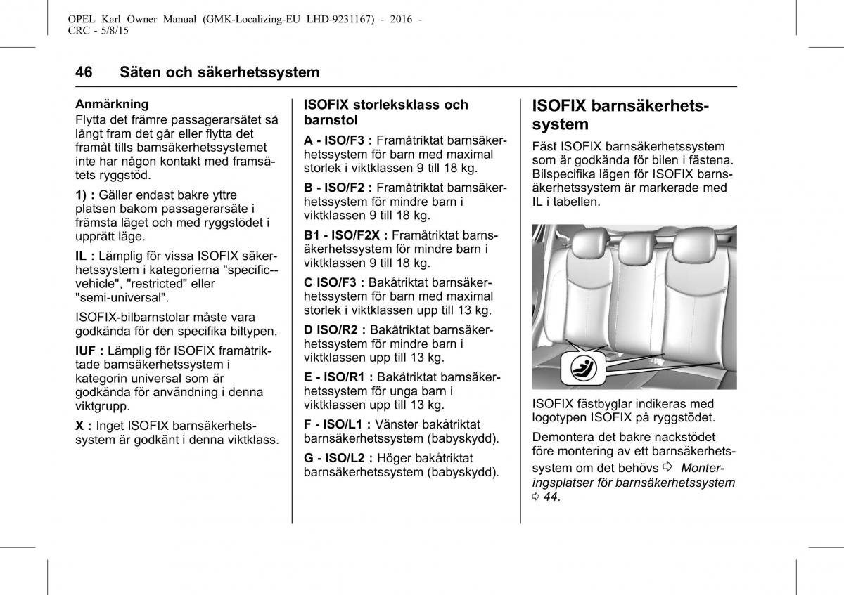 Opel Karl instruktionsbok / page 47