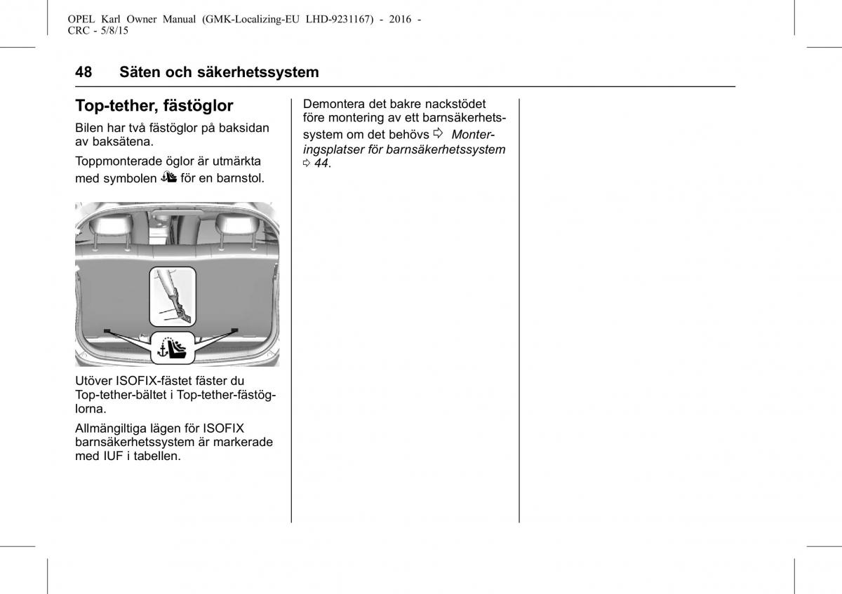 Opel Karl instruktionsbok / page 49