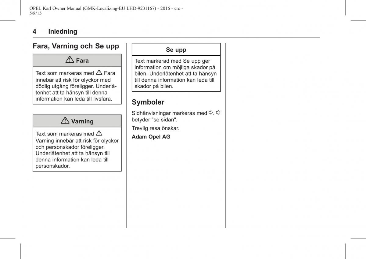 Opel Karl instruktionsbok / page 5