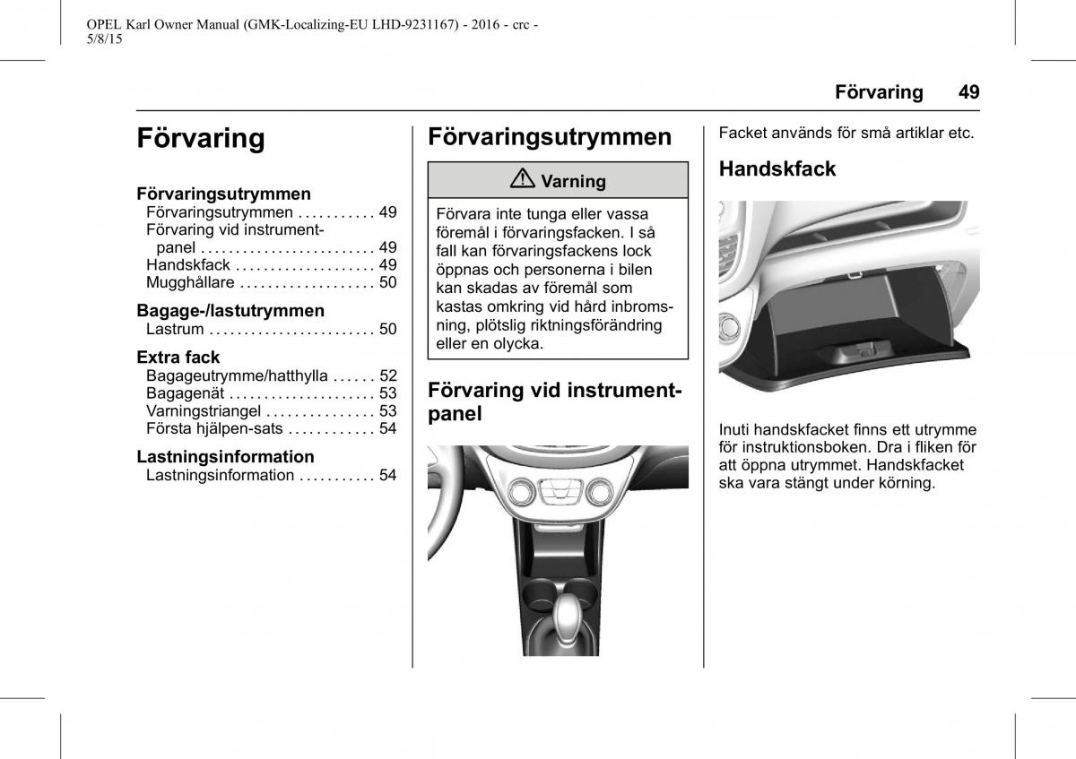 Opel Karl instruktionsbok / page 50