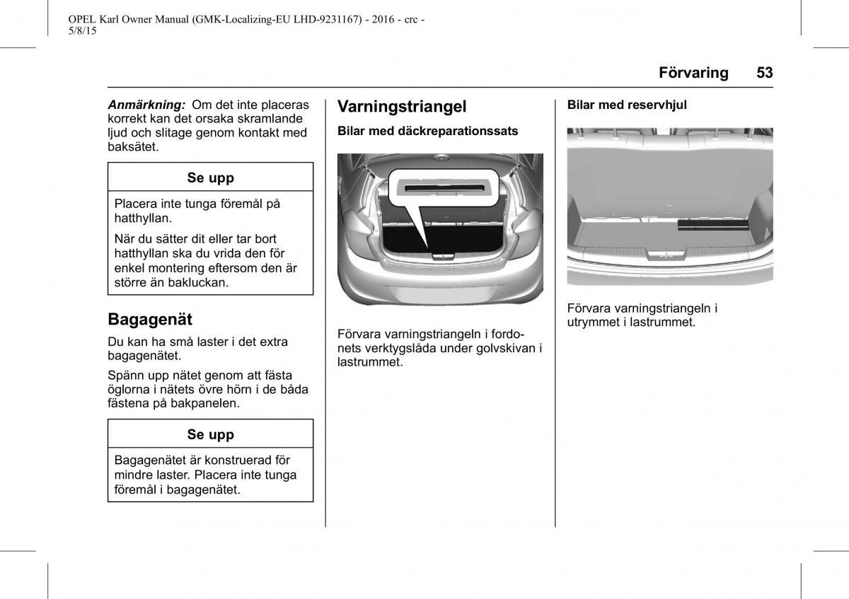 Opel Karl instruktionsbok / page 54