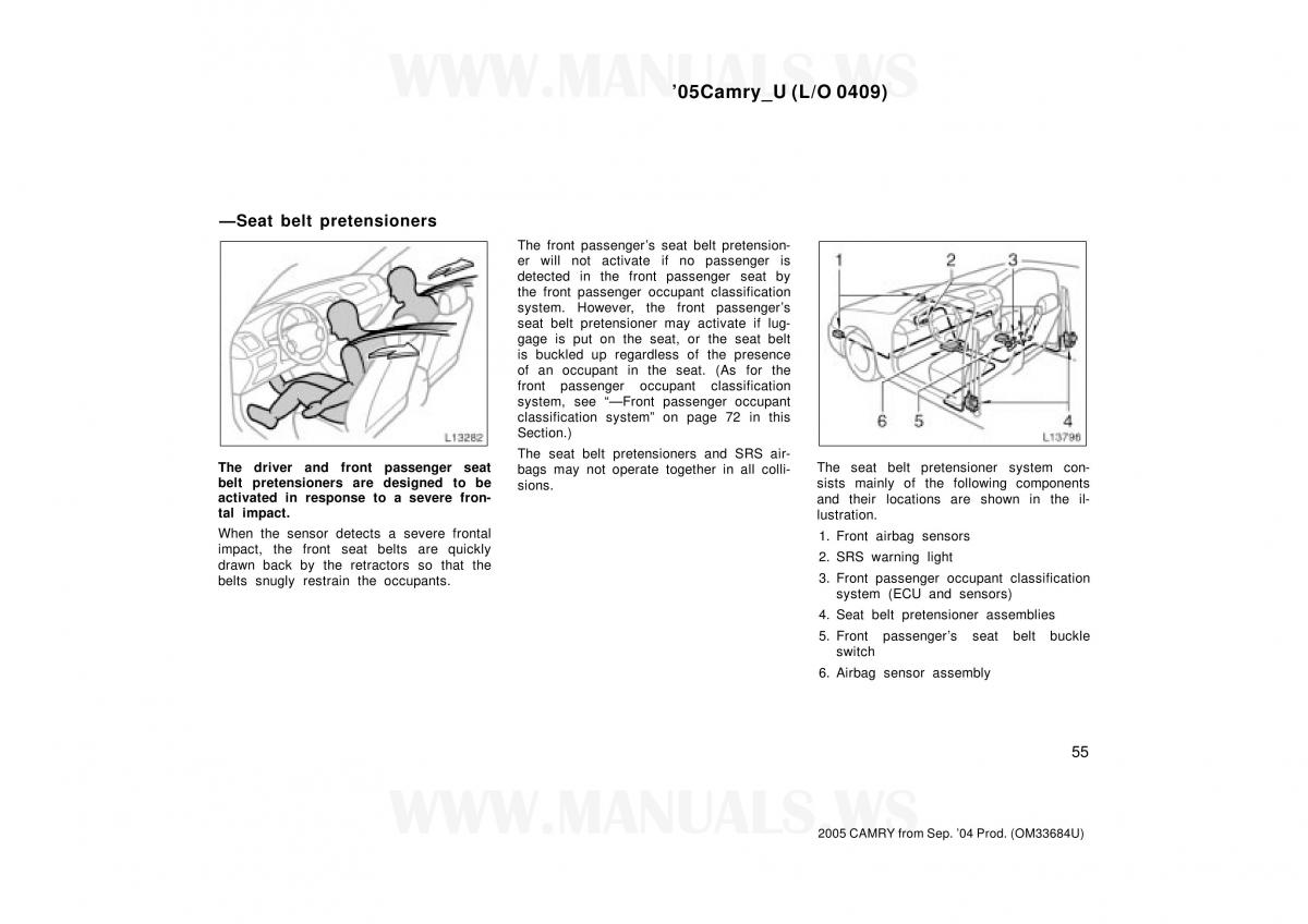 Toyota Camry VI 6 owners manual / page 55