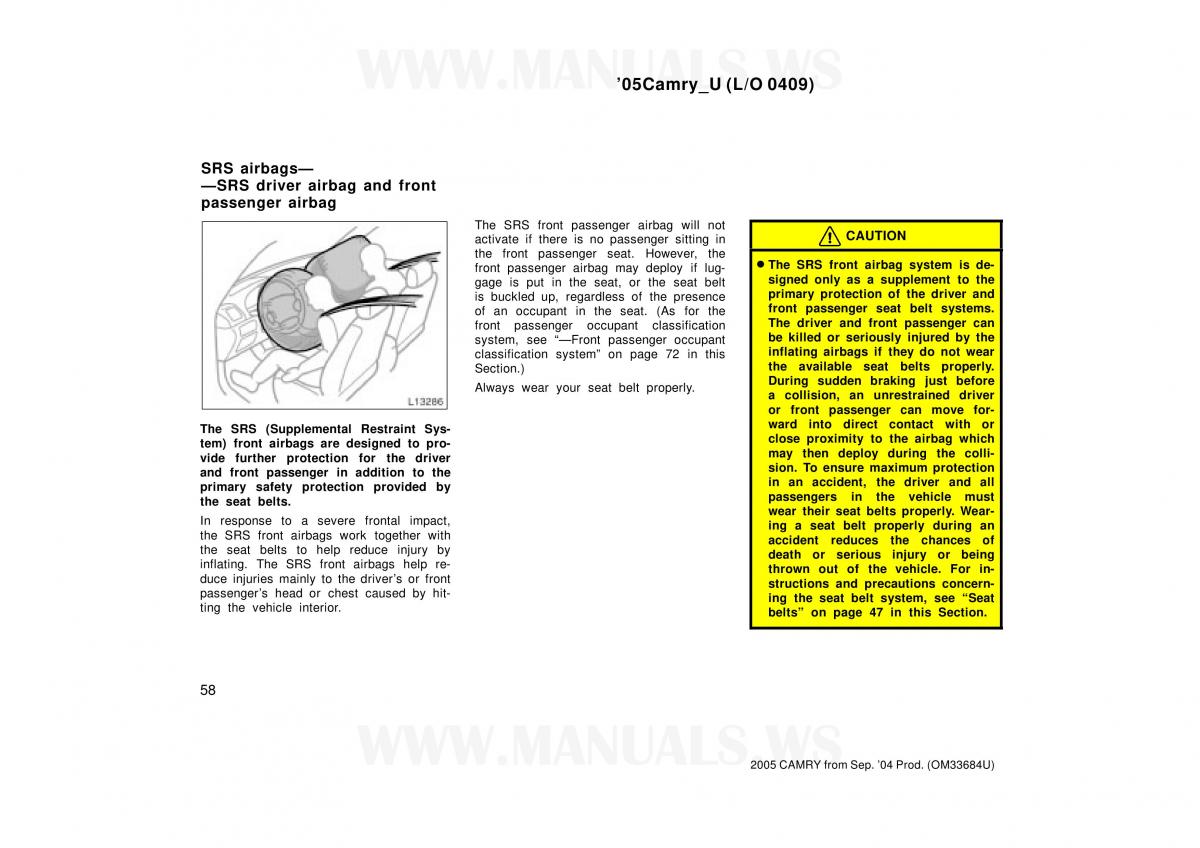 Toyota Camry VI 6 owners manual / page 58