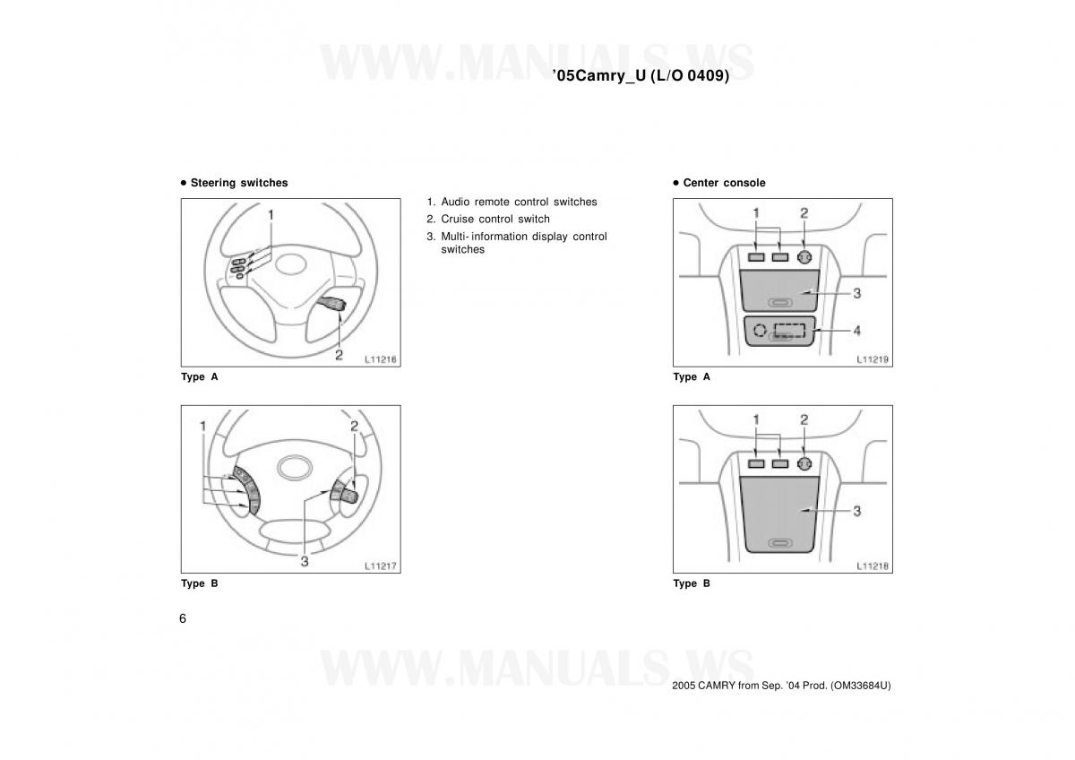 Toyota Camry VI 6 owners manual / page 6