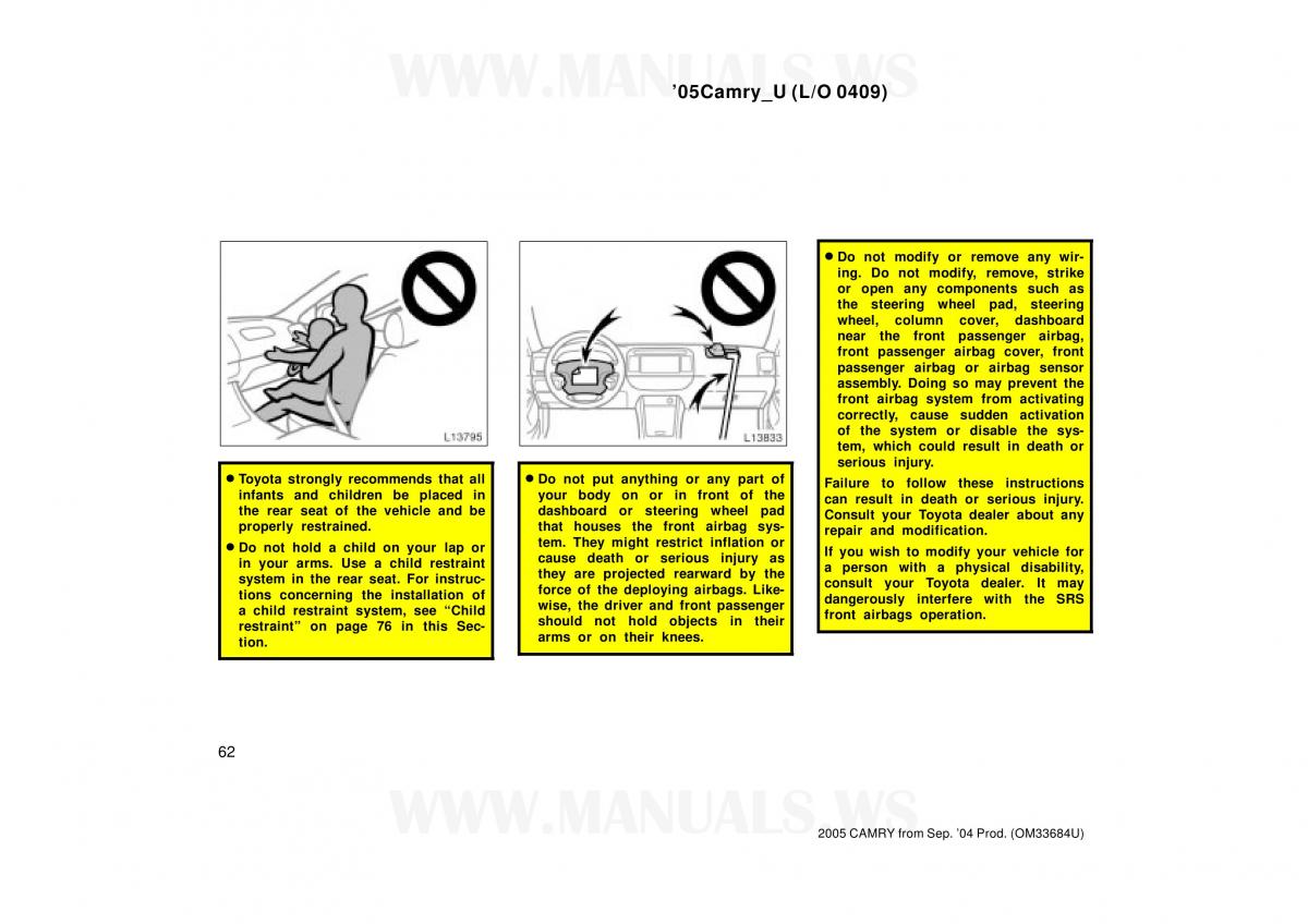 Toyota Camry VI 6 owners manual / page 62