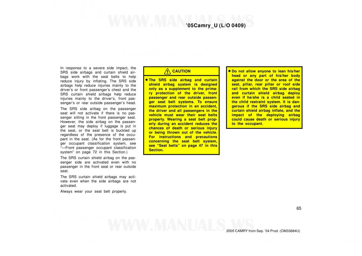 Toyota Camry VI 6 owners manual / page 65