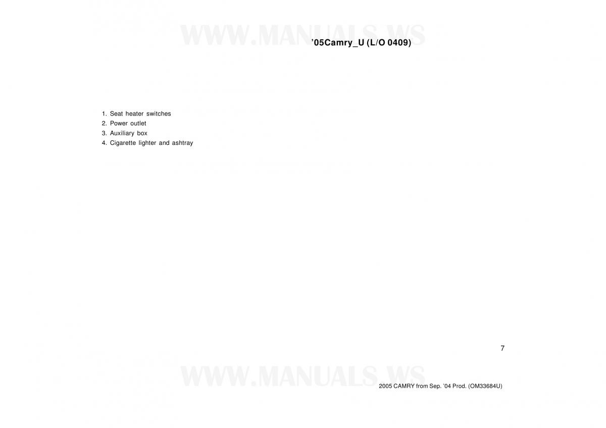 Toyota Camry VI 6 owners manual / page 7