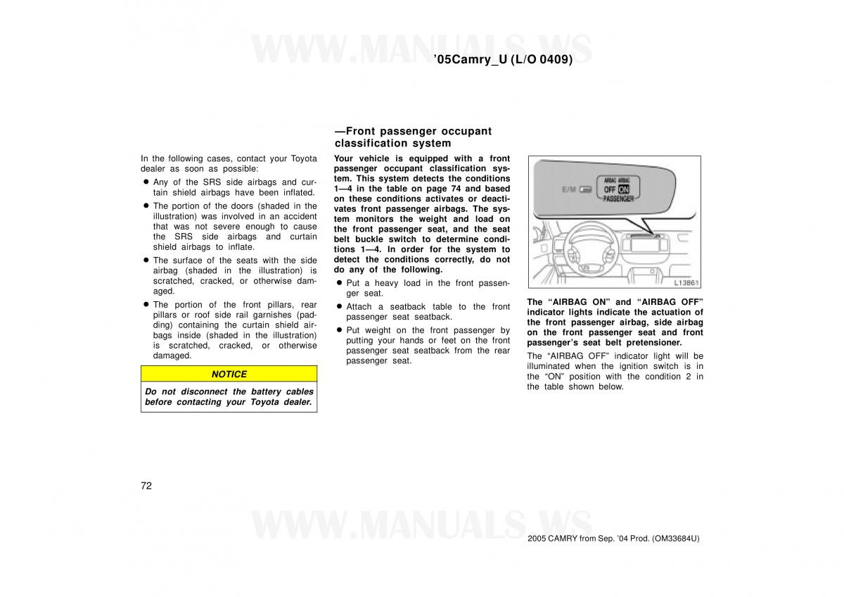 Toyota Camry VI 6 owners manual / page 72