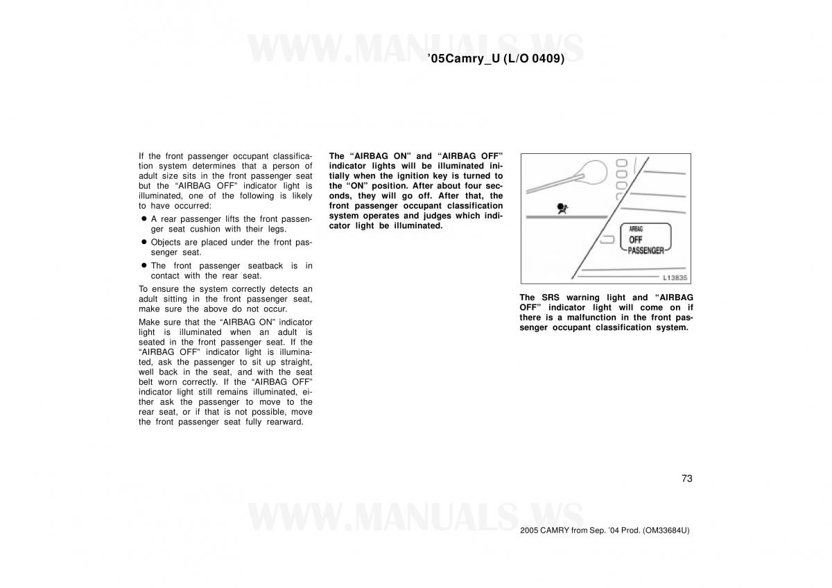 Toyota Camry VI 6 owners manual / page 73