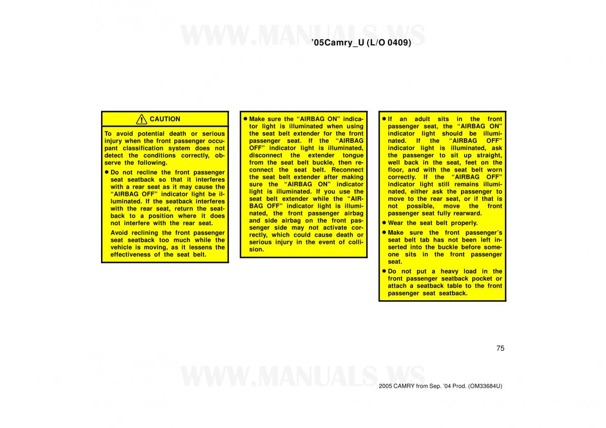 Toyota Camry VI 6 owners manual / page 75