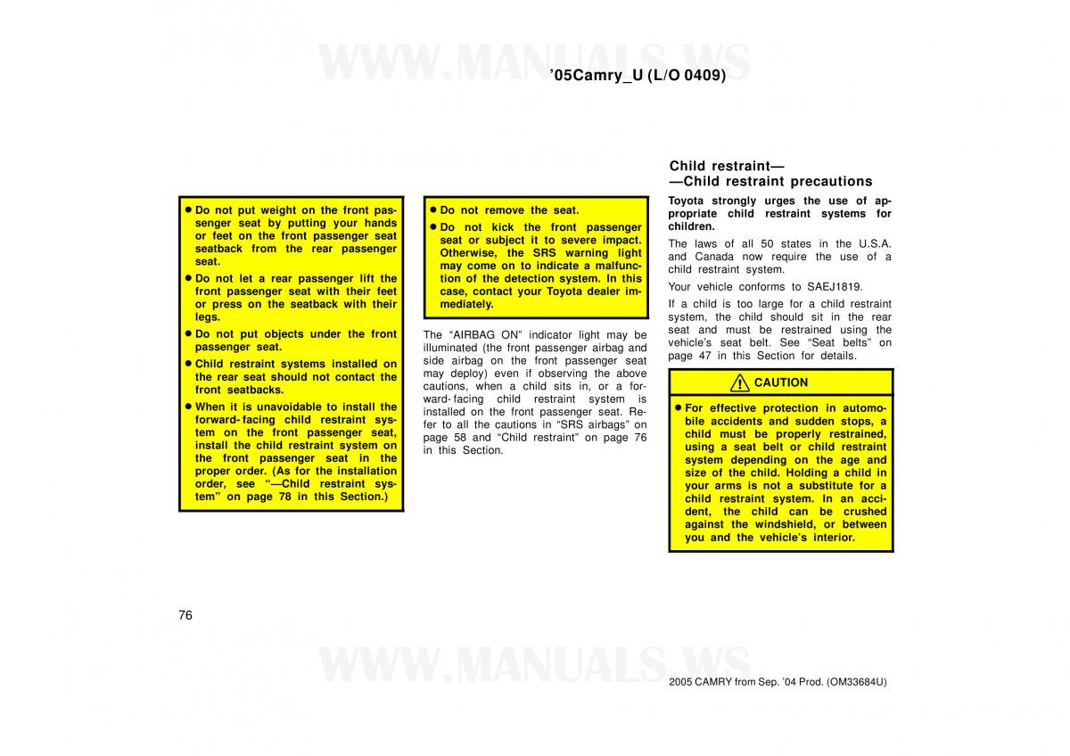 Toyota Camry VI 6 owners manual / page 76