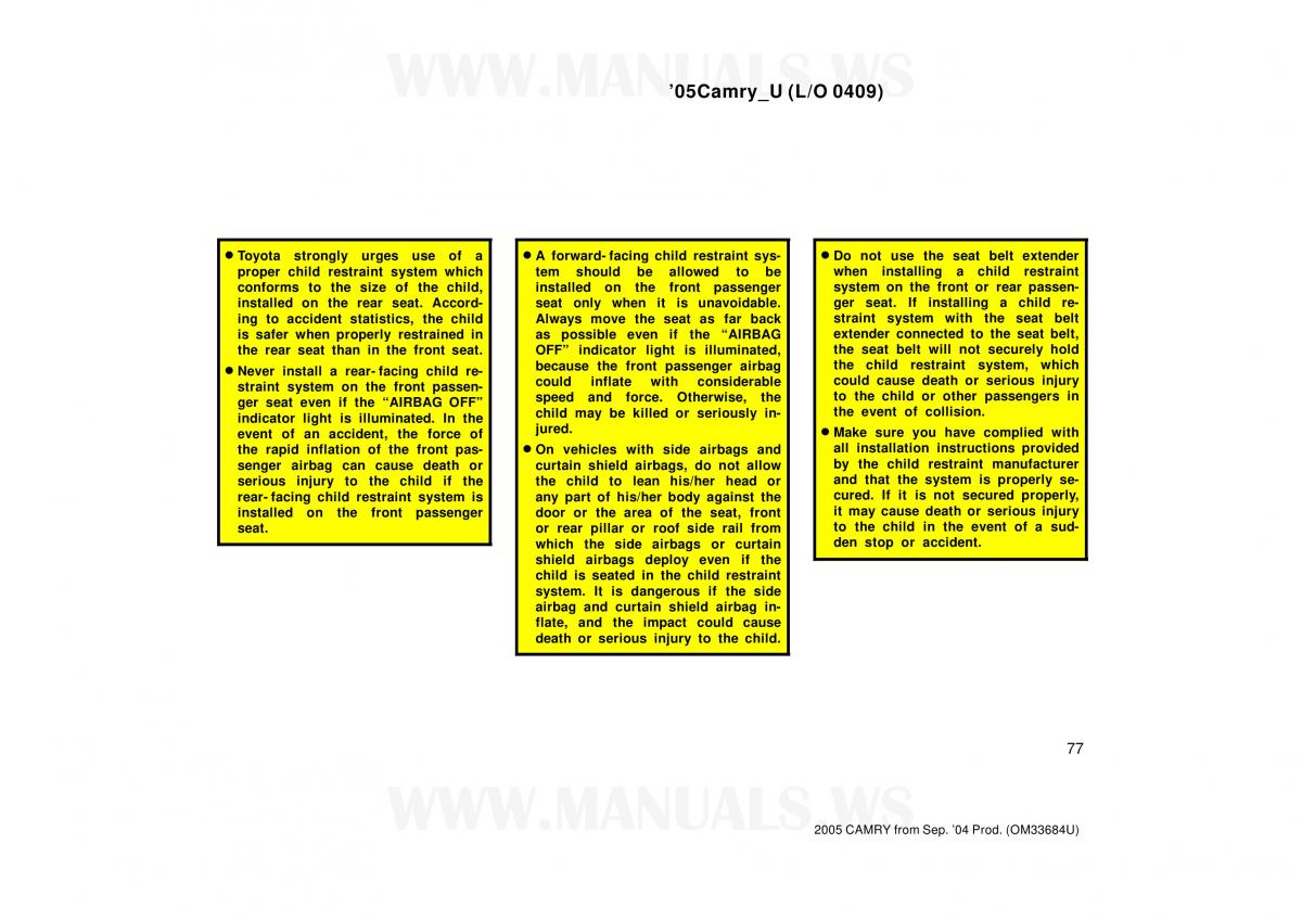 Toyota Camry VI 6 owners manual / page 77