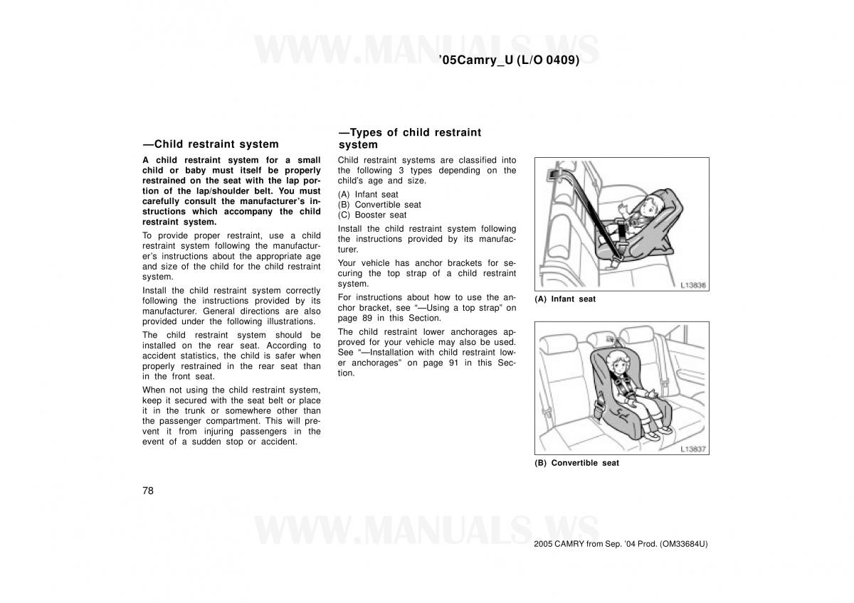 Toyota Camry VI 6 owners manual / page 78