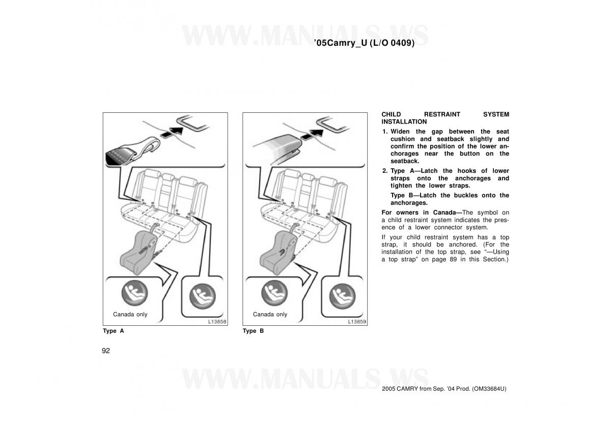 Toyota Camry VI 6 owners manual / page 92