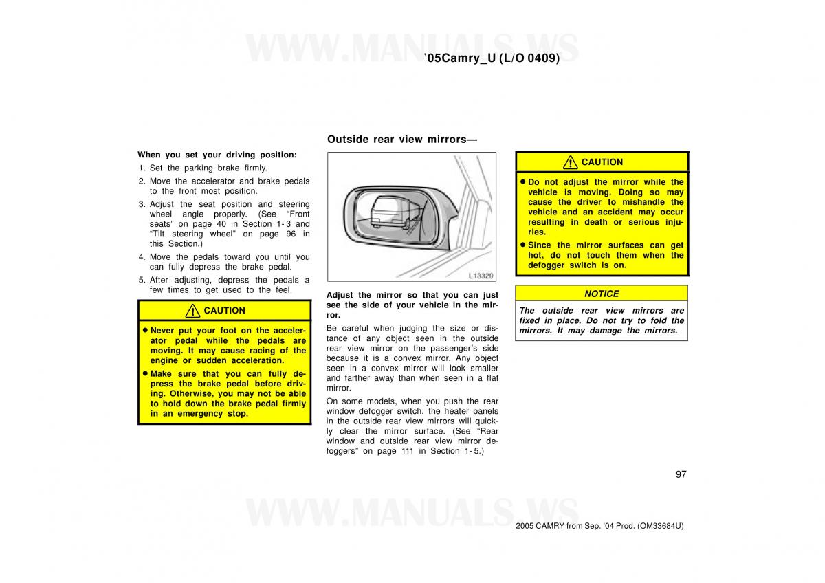 Toyota Camry VI 6 owners manual / page 97