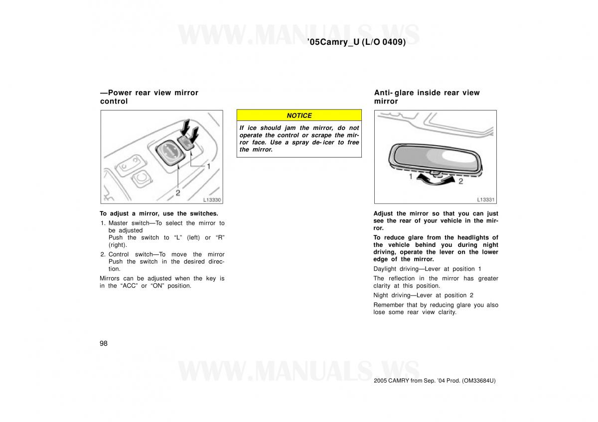 Toyota Camry VI 6 owners manual / page 98